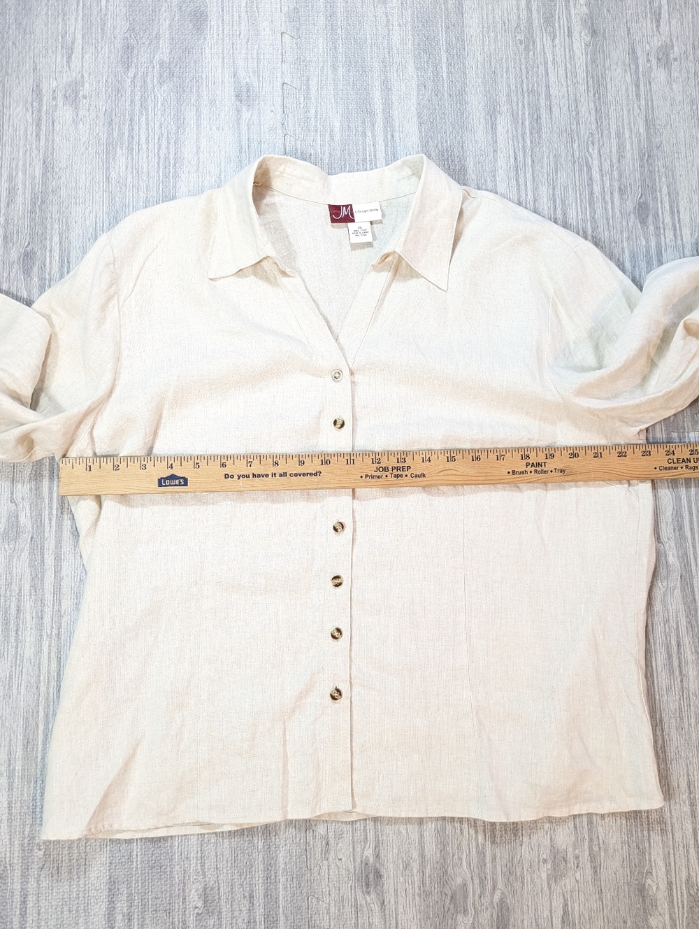JM Collection Women's Linen Button Down Tan Shirt Capsule Coastal Summer Sz 18 - Picture 7 of 9